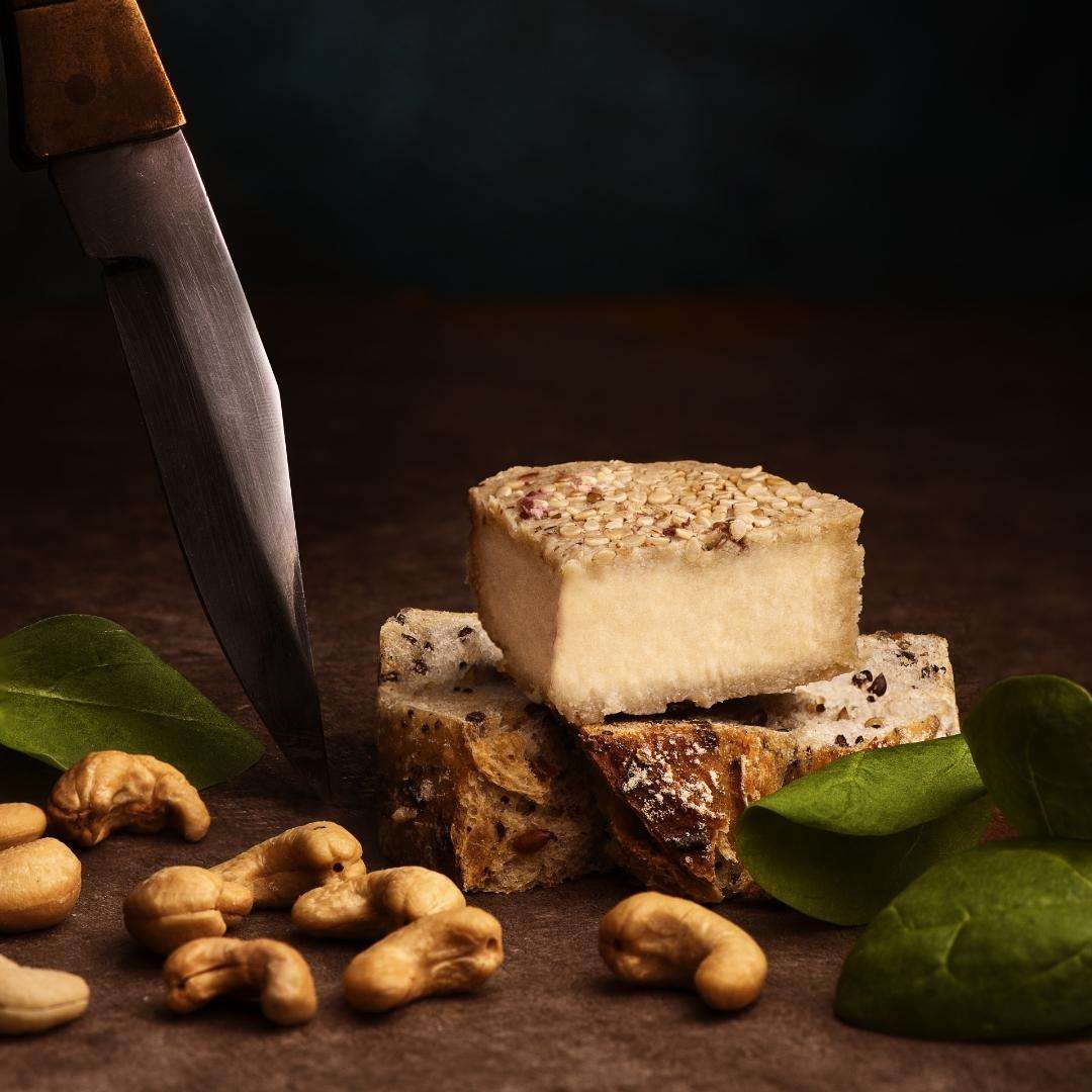 artisanal vegan cheese with dark background