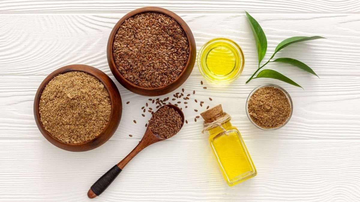 flaxseed oil with white background and oil bottled